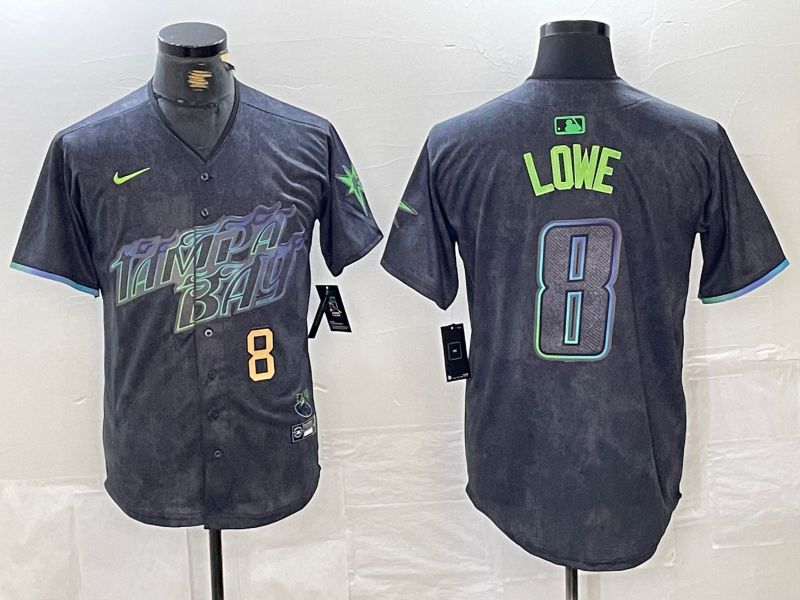 Men Tampa Bay Rays #8 Lowe Nike MLB Limited City Connect Black 2024 Jersey style 2
